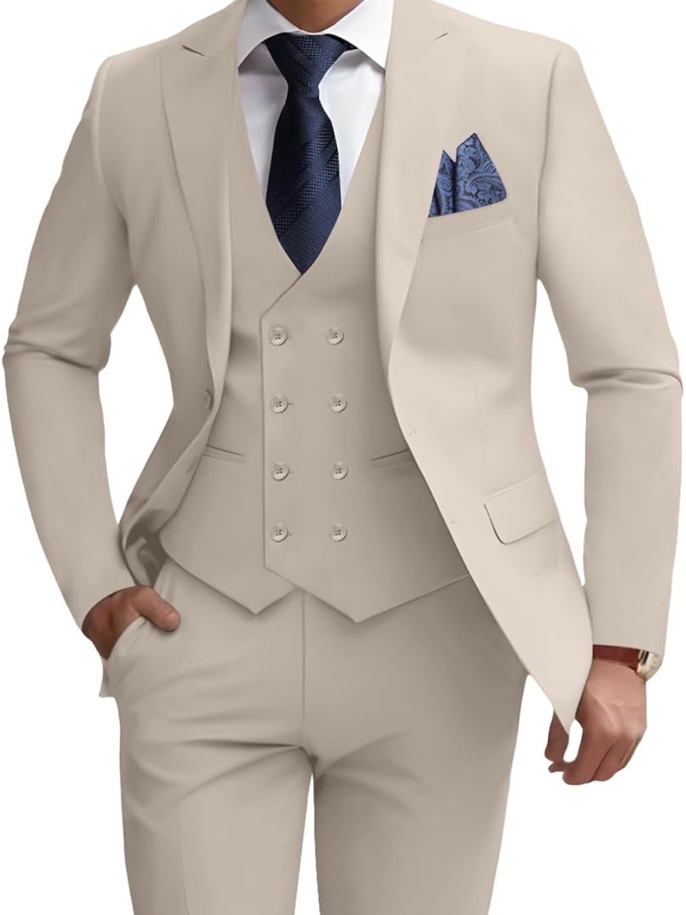 Mens Suits 3 Piece Slim Fit Double Breasted Suit Set